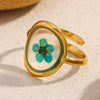 Simple Allmatch Popular Bracelet And Ring Stainless Steel Electroplated 18K Gold Green Dried Flower Acrylic