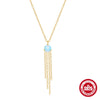 Simple Allmatch S925 Sterling Silver Opal Tassel Zircon Geometric Collarbone Necklace For Women