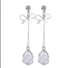 Simple Allmatch Small Fresh Bow Cat's Eye Stone Tassel Earrings For Women Trendy Long Elegant Earrings With Styling Bow Shape Electroplated Alloy And S925 Silver Needle