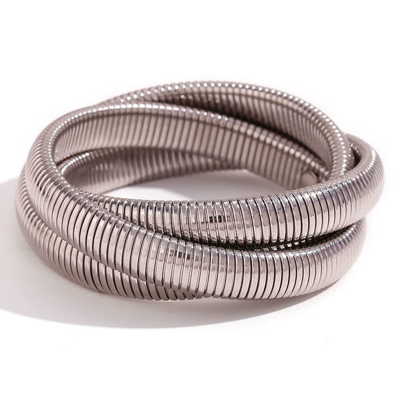 Simple Allmatch Titanium Stainless Steel 18K Gold Plated Threelayer Winding Elastic Snake Chain Bracelet For Women