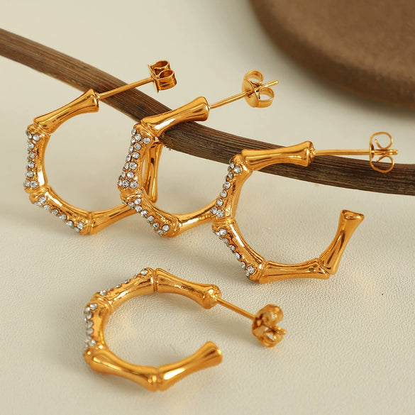 Simple Allmatch Unisex Geometric Rhinestone Earrings Plated With Gold