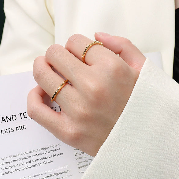 Simple Allmatch Women's Bamboo Ring In 316L Stainless Steel With 18K Gold Plated Electroplating And Geometric Design