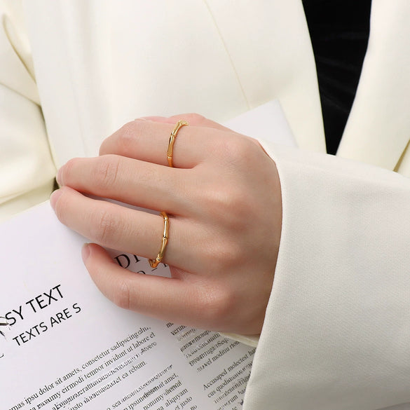 Simple Allmatch Women's Bamboo Ring In 316L Stainless Steel With 18K Gold Plated Electroplating And Geometric Design