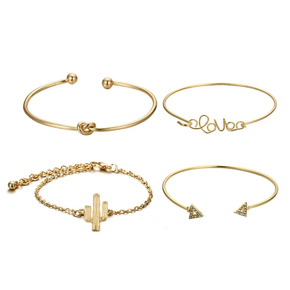 Simple Alloy Electroplated Open Bracelet With Cactus Leaf Pineapple Letter Arrow And Knotted Design