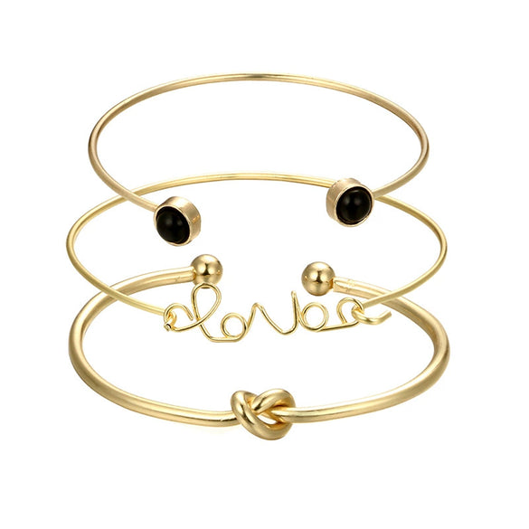 Simple Alloy Electroplated Open Bracelet With Cactus Leaf Pineapple Letter Arrow And Knotted Design