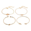 Simple Alloy Geometric Knot And Leaf Hollow Ring Bracelet Set For Women With Artificial Gemstone Inlay