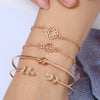Simple Alloy Geometric Knot And Leaf Hollow Ring Bracelet Set For Women With Artificial Gemstone Inlay