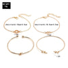 Simple Alloy Geometric Knot And Leaf Hollow Ring Bracelet Set For Women With Artificial Gemstone Inlay
