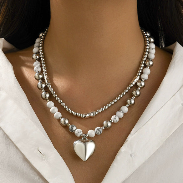 Simple Alloy Heart Pendant Necklace With Electroplating Treatment