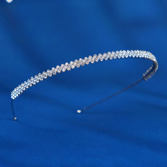 Simple Alloy Rhinestone Thin Headband For Women Diamond Inlay Hairband Elegant Daily Hair Jewelry