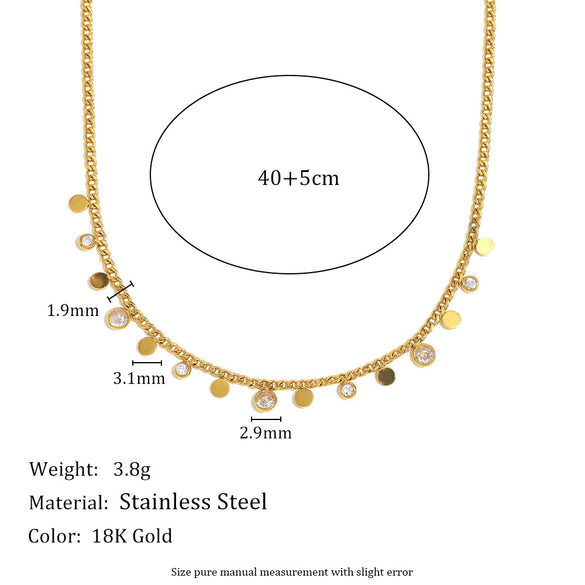 Simple And Versatile Commuter Necklace Stainless Steel Plated 18K Gold Geometric Disc Side Chain Electroplated For Women