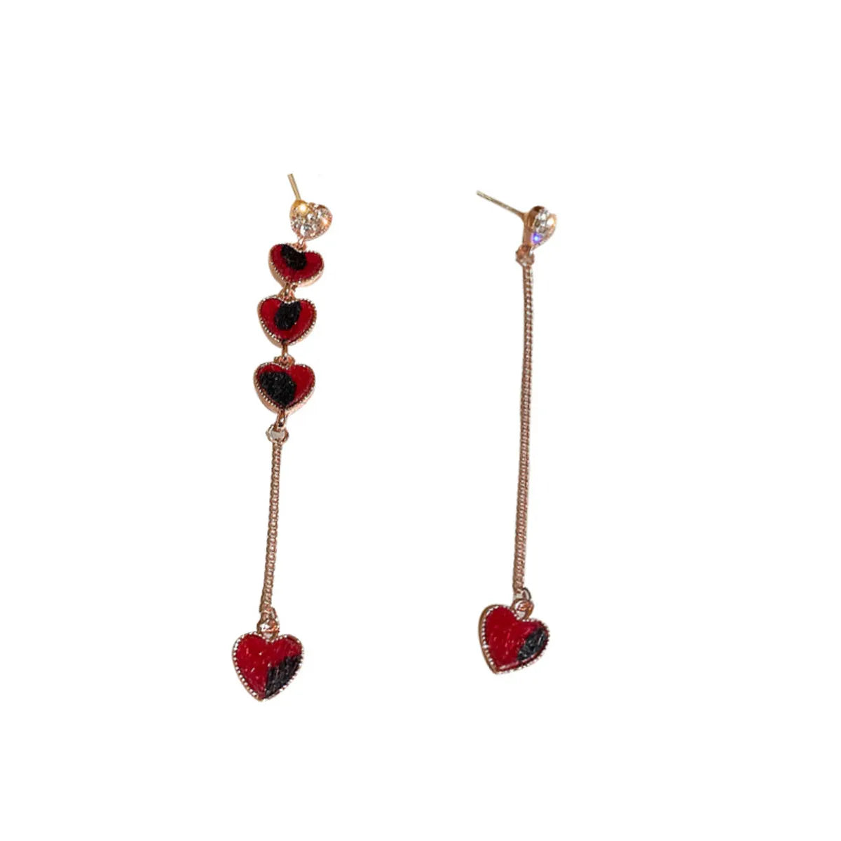 Simple Asymmetric Set With Rhinestones Red Heart Chain Earrings Wholesale