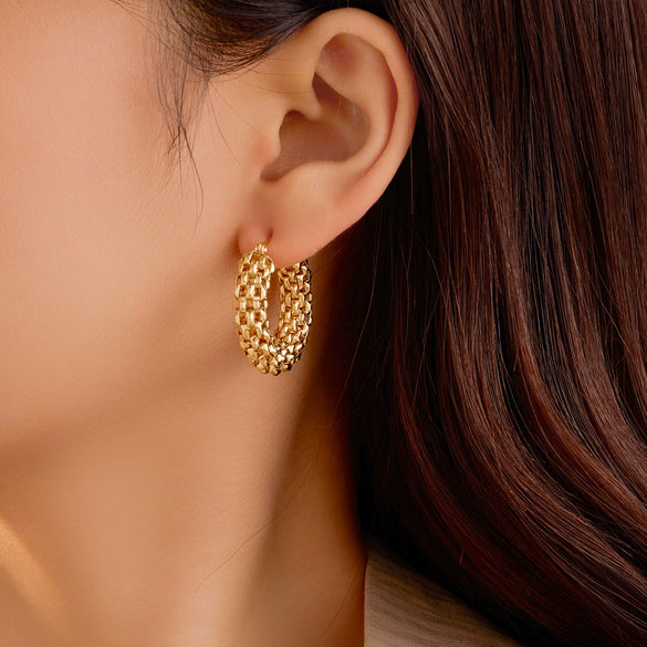 Simple Atmospheric Cshaped Hollow Vintage Style Stainless Steel Electroplated Women's Ring Earrings