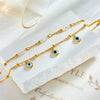 Simple Beach Style Turkey Blue Eyes Pendant Beaded Chain Titanium Steel Multi Layer Stacked Electroplated Geometric Anklet For Women