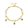 Simple Beach Style Turkey Blue Eyes Pendant Beaded Chain Titanium Steel Multi Layer Stacked Electroplated Geometric Anklet For Women