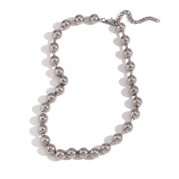 Simple Bead Chain Necklace For Women Exaggerated Personality Stainless Steel With 18K Gold Plated Geometric Design Electroplated