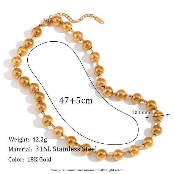 Simple Bead Chain Necklace For Women Exaggerated Personality Stainless Steel With 18K Gold Plated Geometric Design Electroplated