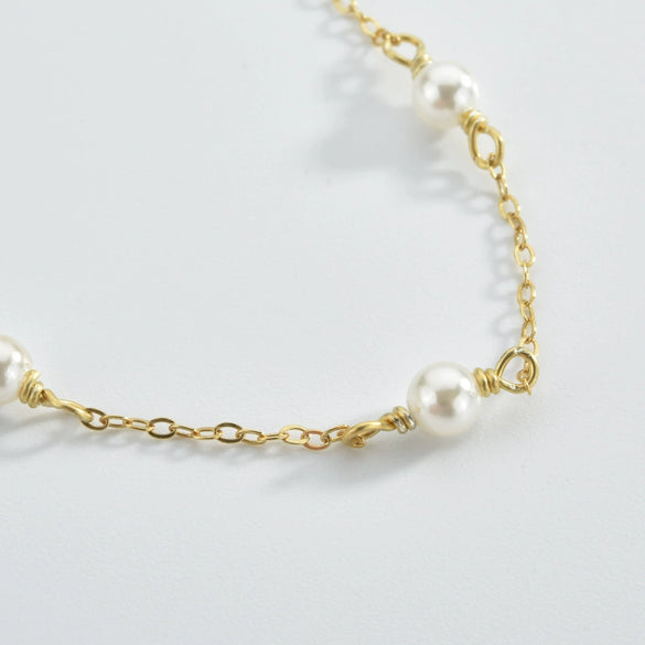 Simple Bead Chain S925 Sterling Silver Austrian Crystal Pearl Women's Bracelet With Geometric Design And Platinum Or 18K Gold Electroplating