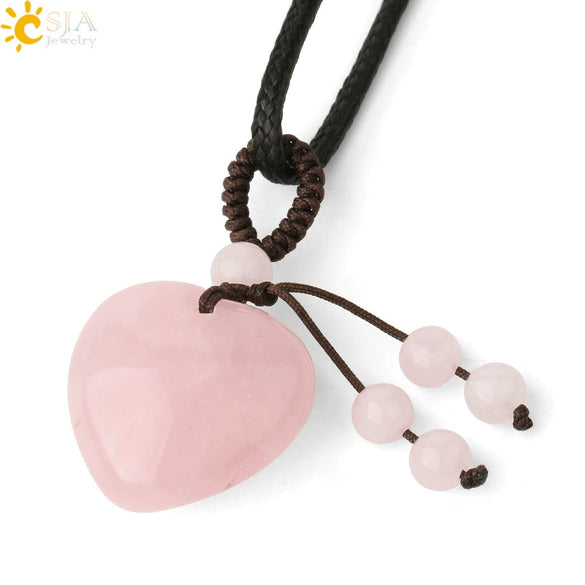 Simple Beaded Natural Crystal Stone Heartshaped Necklace For Men And Women
