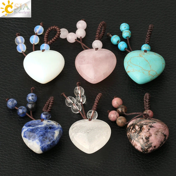 Simple Beaded Natural Crystal Stone Heartshaped Necklace For Men And Women