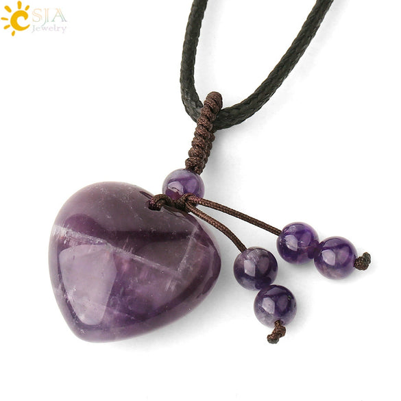 Simple Beaded Natural Crystal Stone Heartshaped Necklace For Men And Women