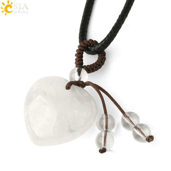 Simple Beaded Natural Crystal Stone Heartshaped Necklace For Men And Women