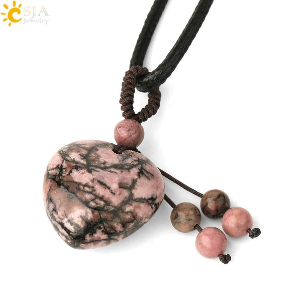 Simple Beaded Natural Crystal Stone Heartshaped Necklace For Men And Women