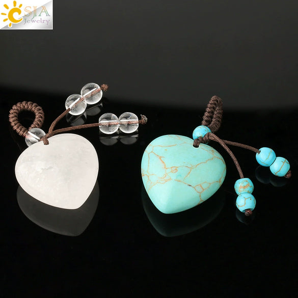 Simple Beaded Natural Crystal Stone Heartshaped Necklace For Men And Women