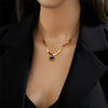 Simple Blue Square Titanium Steel Necklace With Electroplating For Women Geometric Design Cold Style Niche Design High Grade Clavicle Chain