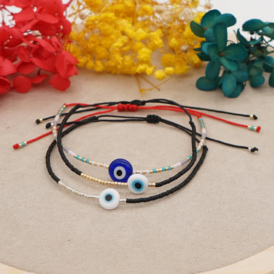 Simple Bohemian Glass Lucky Eyes Beaded Couple Bracelet