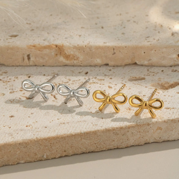 Simple Bow Earrings For Women Stainless Steel Electroplated Elegant Classic Campus Jewelry Accessories