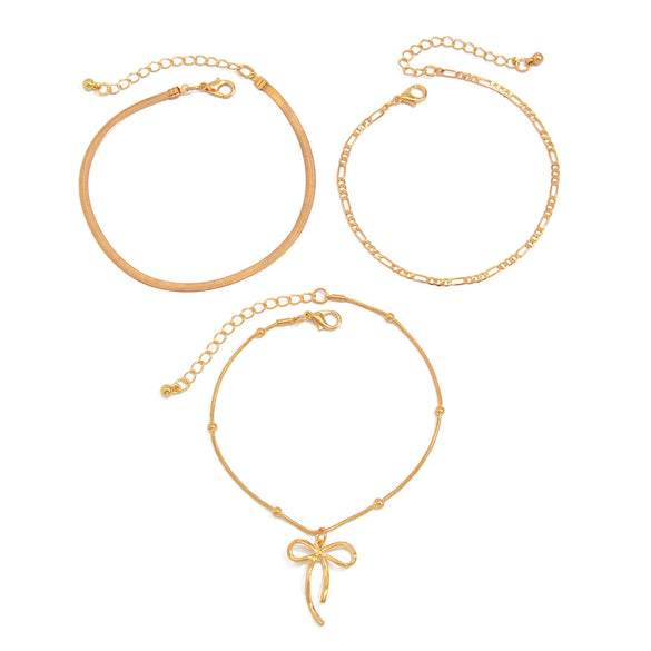 Simple Bow Imitation Pearl Anklet Metal Thin Chain Women's Foot Accessories