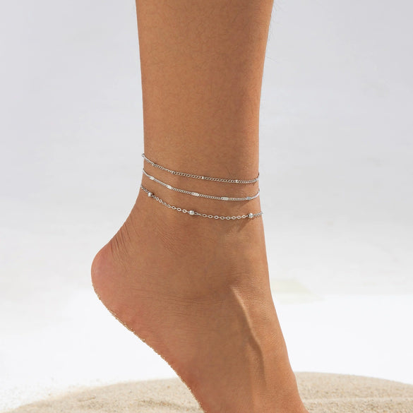 Simple Bow Imitation Pearl Anklet Metal Thin Chain Women's Foot Accessories