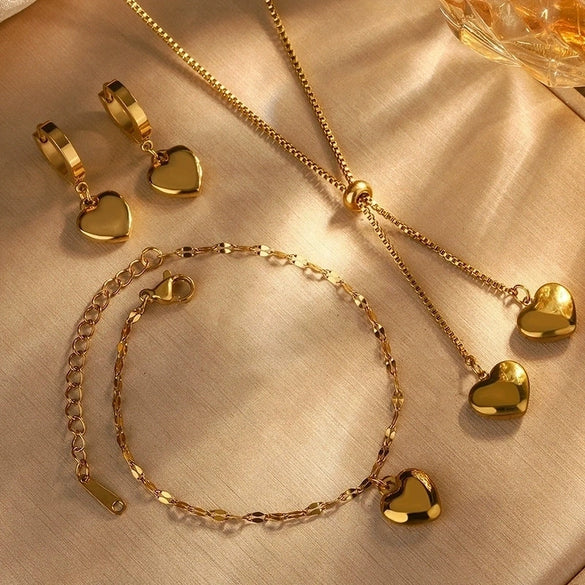Simple Bow Stainless Steel Jewelry Set With Roman Medallion Irregular Love Pattern Electroplated For Women