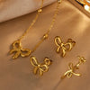 Simple Bow Stainless Steel Jewelry Set With Roman Medallion Irregular Love Pattern Electroplated For Women