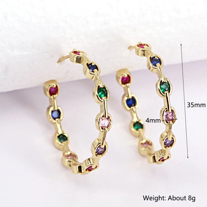 Simple C-shaped Circle Copper Gold-plated Color Zircon Earrings