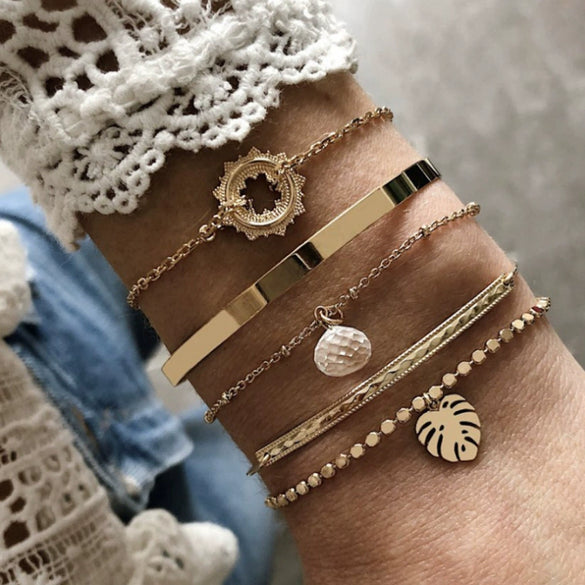 Simple Chain Bracelet Fashion Mix And Match Hollow Jewelry Stacked Wind Crystal Alloy Electroplating Letters Numbers Text Unisex