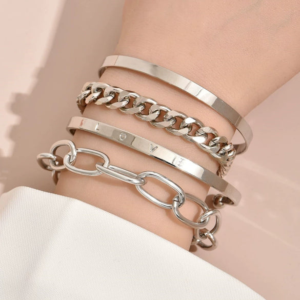 Simple Chain Bracelet Fashion Mix And Match Hollow Jewelry Stacked Wind Crystal Alloy Electroplating Letters Numbers Text Unisex
