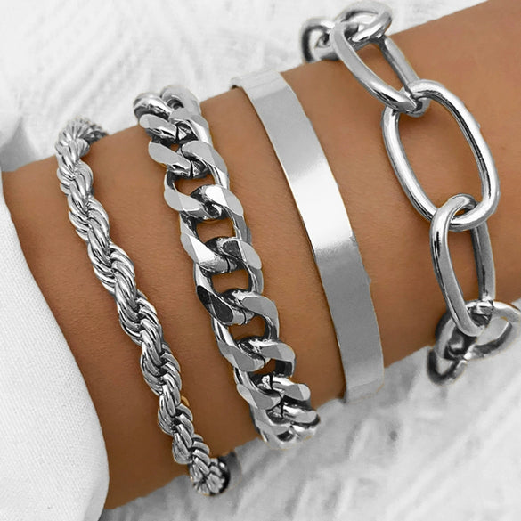 Simple Chain Bracelet Fashion Mix And Match Hollow Jewelry Stacked Wind Crystal Alloy Electroplating Letters Numbers Text Unisex