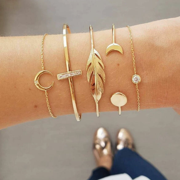 Simple Chain Bracelet Fashion Mix And Match Hollow Jewelry Stacked Wind Crystal Alloy Electroplating Letters Numbers Text Unisex