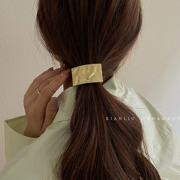 Simple Chic Geometric Brushed Alloy Hair Tie Handmade Metal Elastic Hair Band Hair Accessory For Women