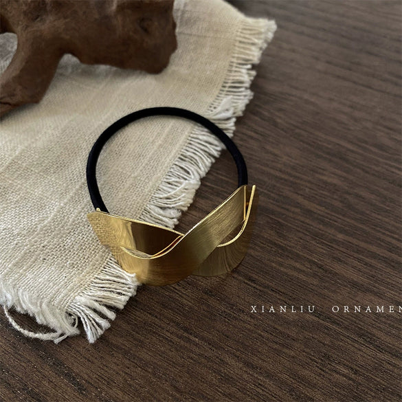 Simple Chic Geometric Brushed Alloy Hair Tie Handmade Metal Elastic Hair Band Hair Accessory For Women