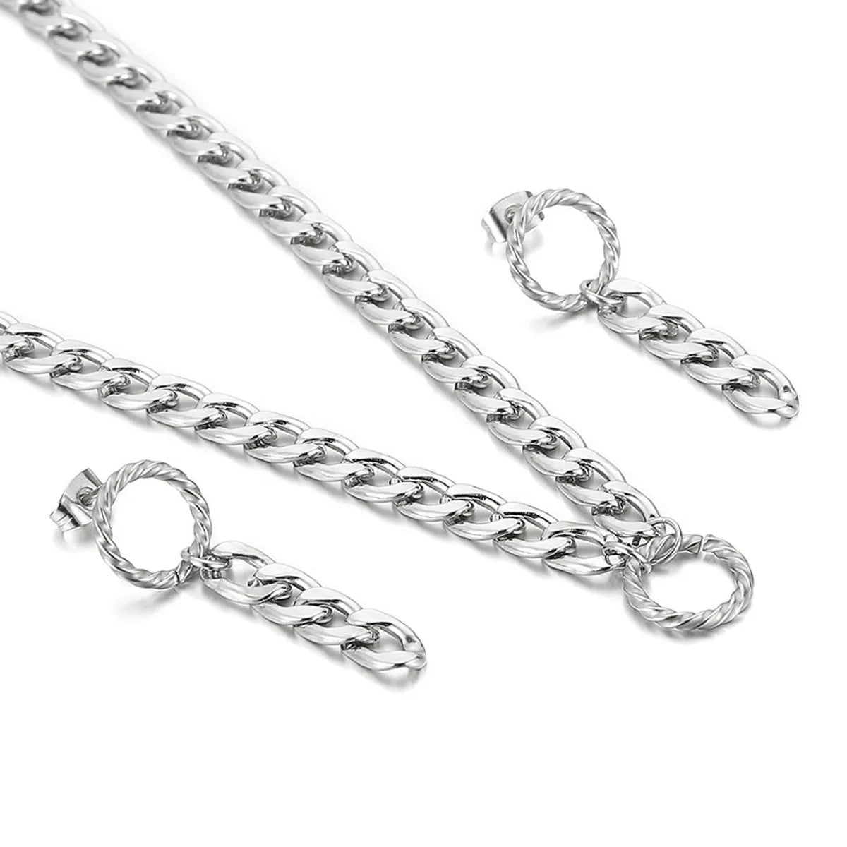 Simple Circle Thick Chain Titanium Earrings Necklace Chain Set Wholesale Gooddiy