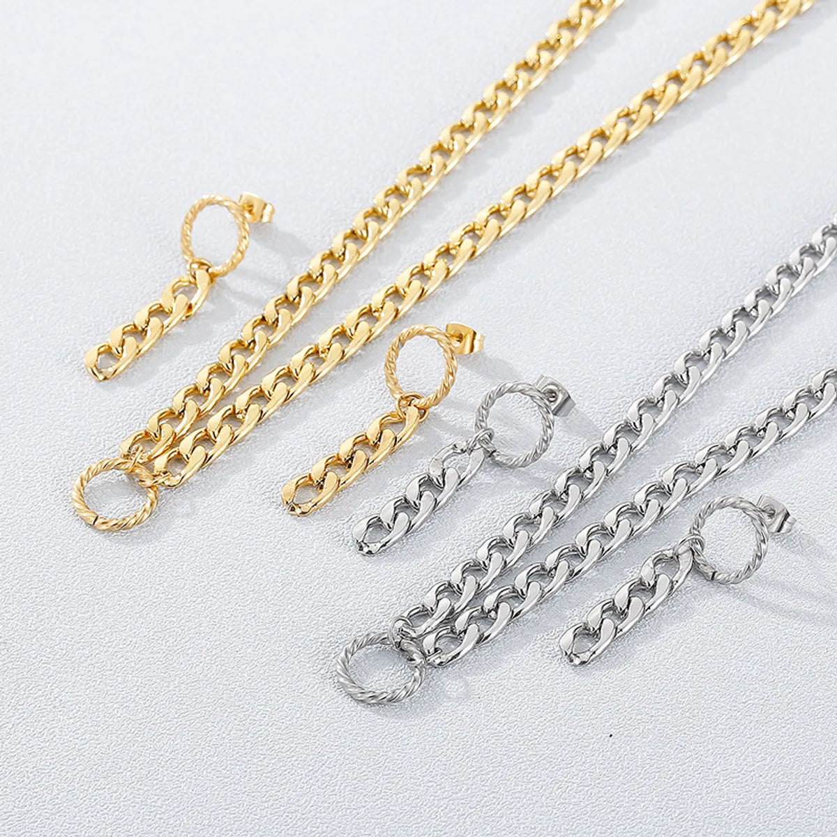 Simple Circle Thick Chain Titanium Earrings Necklace Chain Set Wholesale Gooddiy