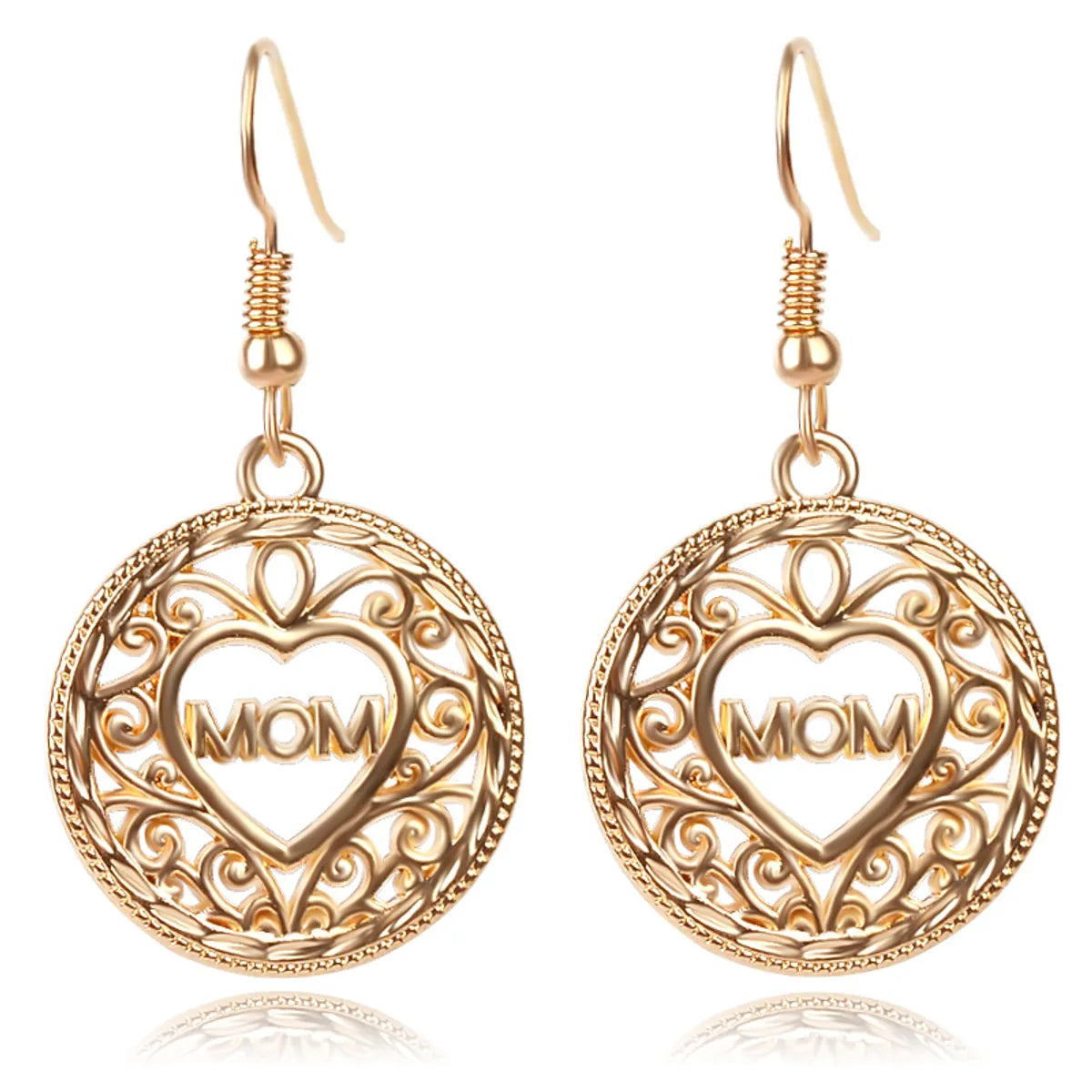 Simple Circular Pattern Hollow Heart Letter Mom Earrings Wholesale