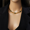 Simple Cold Punk Style Thick Titanium Steel Chain With Geometric Diamond Embedded Emerald Electroplated Necklace