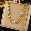 Simple Cold Punk Style Thick Titanium Steel Chain With Geometric Diamond Embedded Emerald Electroplated Necklace