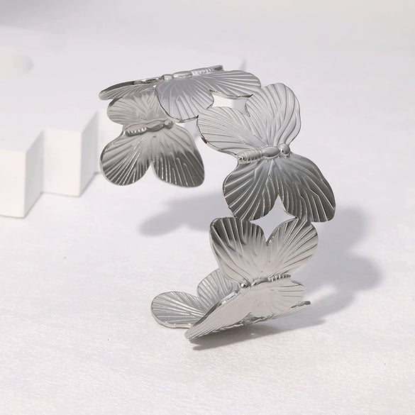 Simple Cold Style Geometric Love Flower French Gold Plated Stainless Steel Bracelet For Women