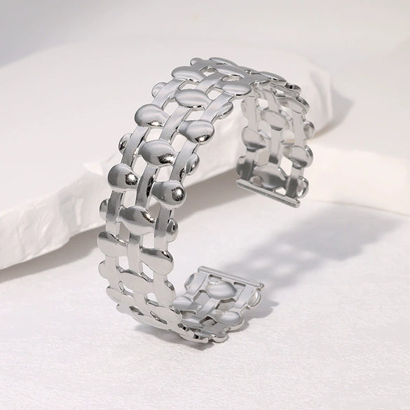 Simple Cold Style Geometric Love Flower French Gold Plated Stainless Steel Bracelet For Women