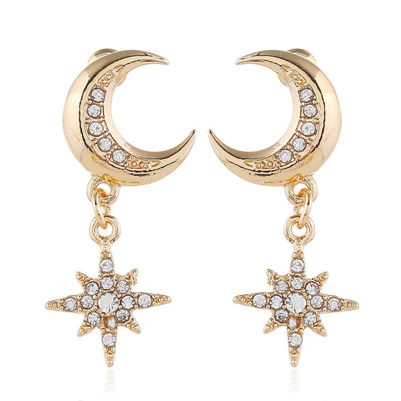 Simple Cold Style Long Earrings Alloy With Star Pattern And Diamond Treatment Process